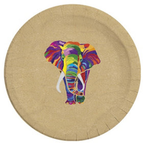 Procos Paper Elephant Party Plates (Pack of 8) Brown/Multicoloured (One Size)