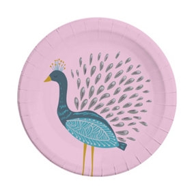 Procos Peacock Disposable Plates (Pack of 8) Pink/Blue (One Size)