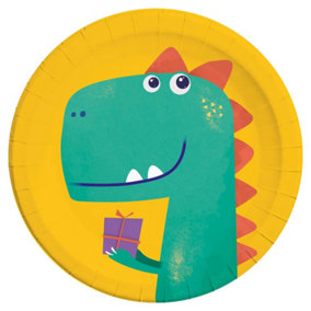 Procos Roar Paper Dinosaur Party Plates (Pack of 8) Yellow/Teal/Orange (One Size)