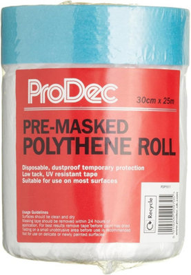 ProDec 30cm x 25m Pre-Masked Polythene Dust Sheet Roll, Dustproof and ...