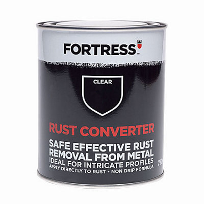 A 750ml tin of clear Fortress rust converter gel.