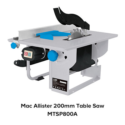 A Mac Allister 200mm Table saw, model number MTSP800A.