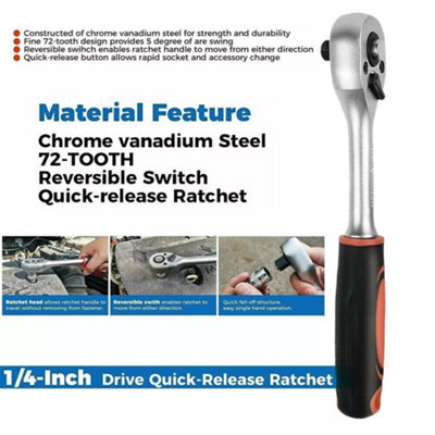 Professional 1/4'' Drive 72T Quick Release Reversible Ratchet Socket Wrench