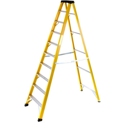 Professional 1.7m Fibreglass Swingback Step Ladder with 10 Treads for Safe Electrical Work