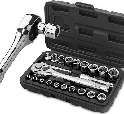 Professional 22 PCS Ratchet Spanner Socket Set 1/4" 3/8" Tool Kit Wrench Hi-Spe