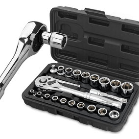 Professional 22 PCS Ratchet Spanner Socket Set 1/4" 3/8" Tool Kit Wrench Hi-Spe