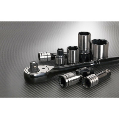 Professional 28pc BLACK SERIES Deep Socket & Ratchet Handle Set with Storage Case