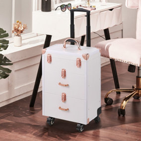 Professional 3 in 1 White Cosmetic Trolley Case Makeup Case Box on Wheels