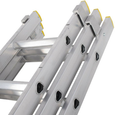 Professional 33 Rung Aluminium Triple Section Extension Ladder with Stabiliser - 3m to 7m