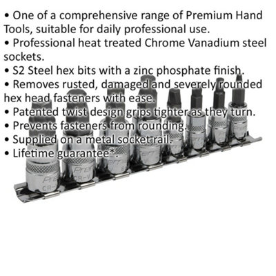 Professional 8 Piece Lock On Hex Socket Bit Set - Durable S2 Steel Bits for 1/4" & 3/8" Drives