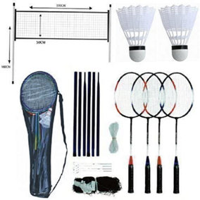 Professional Badminton Set 4 Player Racket Shuttlecock Poles Net Bag Game 589751