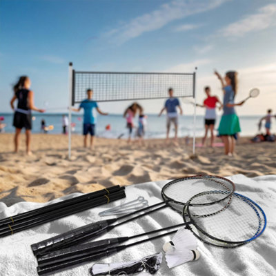 Professional Badminton Set 4 Player Racket Shuttlecock Poles Net Bag Game 589751