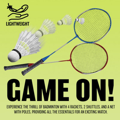 Professional Badminton Set 4 Player Racket Shuttlecock Poles Net Bag Game 589751 - 3