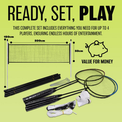 Professional Badminton Set 4 Player Racket Shuttlecock Poles Net Bag Game 589751 - 4