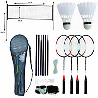 Professional Badminton Set 4 Player Racket Shuttlecock Poles Net Bag Game