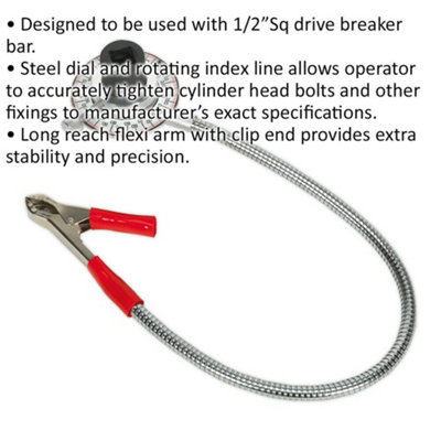 Professional Clip-On Angular Torque Gauge with Long Reach Flexi Arm