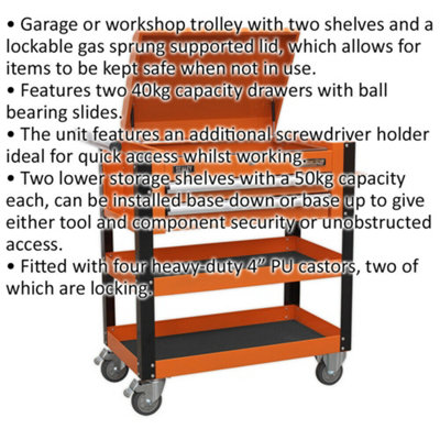 Professional Heavy Duty Tool & Parts Trolley with Lockable Lid - 925mm ...