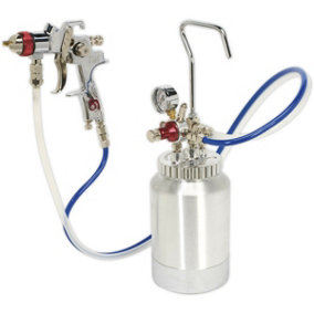 PROFESSIONAL HVLP Pressure Pot Spray Gun / Airbrush - 2L - Adjustable Flow & Fan