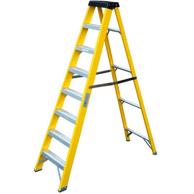 Professional Lightweight 1.4m Fibreglass Swingback Step Ladder with 8 Treads