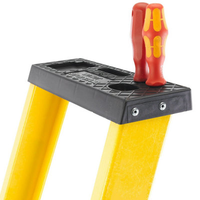 Professional Lightweight 1.9m Fibreglass 8 Tread Step Ladder with Tool Tray