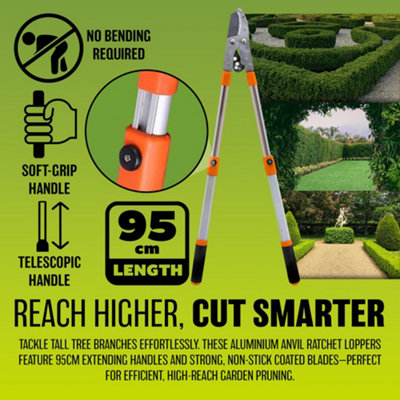 Professional Ratchet Anvil Loppers Pruner With Telescopic Extending Gardening - 3