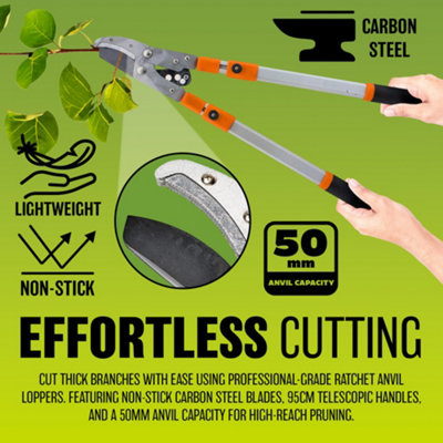 Professional Ratchet Anvil Loppers Pruner With Telescopic Extending Gardening - 4