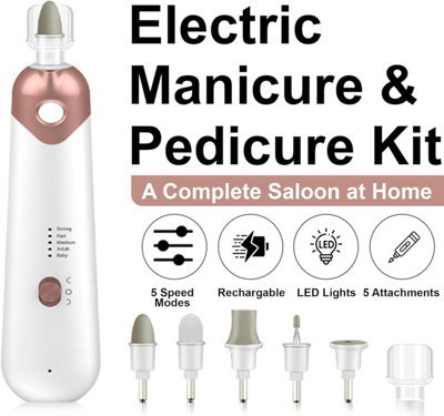 Professional Rechargeable Electric Nail File Drill Adjustable 5 Speed ...