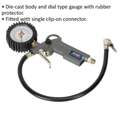 Professional Tyre Air Inflator with Dial Gauge and Clip-on Connector ...