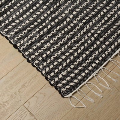 ProHeeder Handmade Recycled Cotton Area Rug - Black and White Ikat (140 x 70cm)