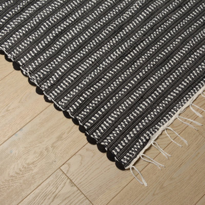 ProHeeder Handmade Recycled Cotton Area Rug - Black and White Stripe  (140 x 70cm)