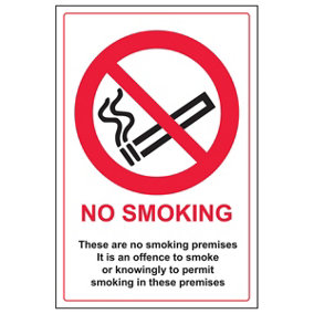 Prohibition No Smoking Premises Sign - Rigid Plastic - 300x400mm (x3)
