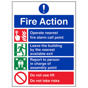 Prohibition/Safe Lifts Fire Action Sign - Rigid Plastic 300x400mm (x3)