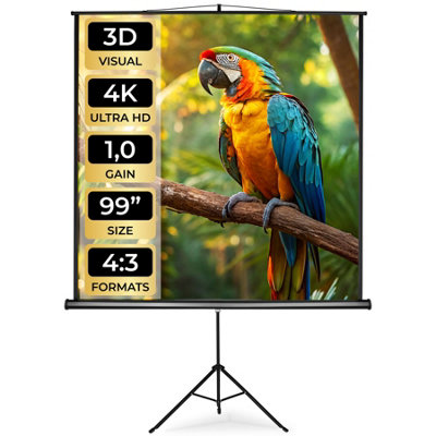 Projector Screen - extendable, with sturdy, foldable tripod, for HD and ...