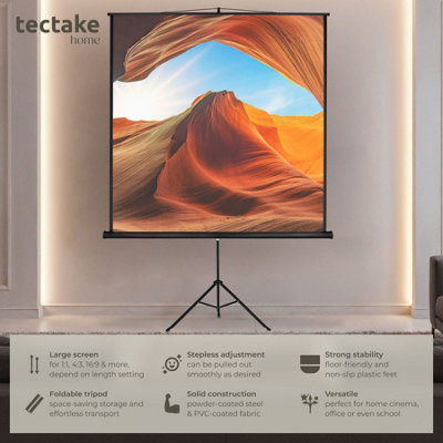 Projector Screen - extendable, with sturdy, foldable tripod, for HD and ...