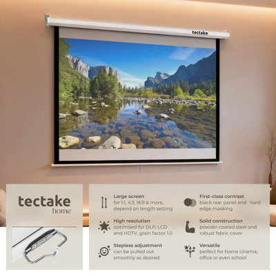Projector Screen - retractable, wall & ceiling mounted, HD optimised, 2 ...