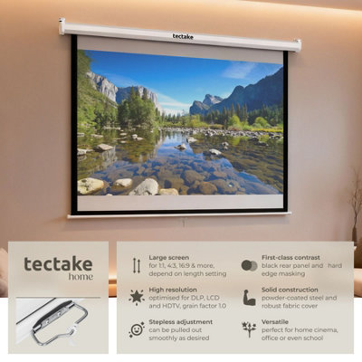 Projector Screen - retractable, wall & ceiling mounted, HD optimised, 2 ...