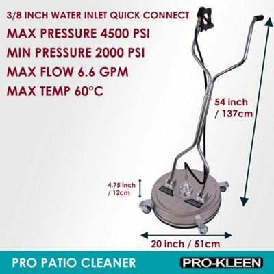 ProKleen Stainless Steel Pressure Washer Surface Patio Cleaner 20" 3/8 Connection - 3