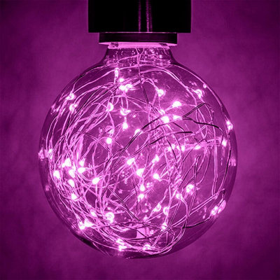 Prolite LED G95 Globe 1.7W B22 Star Effect Funky Filaments Magenta Clear Polycarbonate