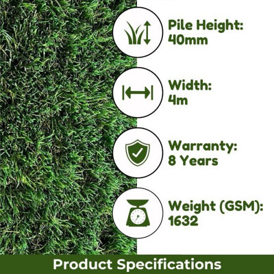 Promo 40mm Outdoor Artificial Grass, Outdoor Artificial Grass For Lawn, Non-Slip Artificial Grass-16m(52'5") X 4m(13'1")-64m²