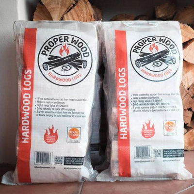 Proper Wood South African Eucalyptus Stove Pizza Oven Chimenea Fuel Hardwood Logs 120 x Bags - 6