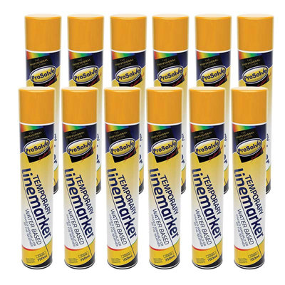 Prosolve Yellow 750ml Temporary Linemarker Paint Pack of 12 Cans