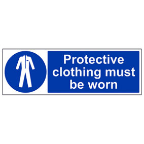 Protective Clothing Must Be Worn Sign - Rigid Plastic - 450x150mm (x3)