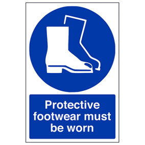 Protective Footwear Must Be Worn PPE Safety Sign - Adhesive Vinyl - 150x200mm (x3)