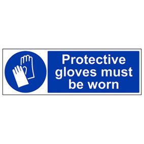 Protective Gloves Must Be Worn Sign - Rigid Plastic - 300x100mm (x3)