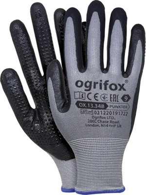 Protective Gloves Ox.13.348 Punkter 12 pairs OX-PUNKTER size 8 nitrile-coated with a dotted structure