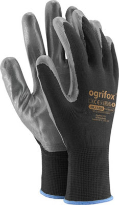 Protective Gloves Ox.13.656 Nitricar 12 pairs OX-NITRICAR black and grey size 10 smooth nitrile-coated