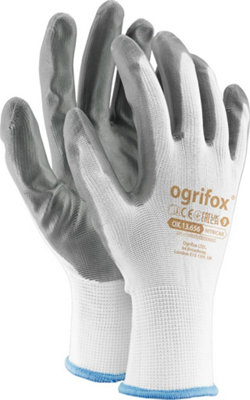 Protective Gloves Ox.13.656 Nitricar 12 pairs OX-NITRICAR white and grey size 10 smooth nitrile-coated