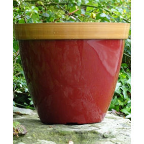 Provence planter in red with bamboo effect rim set of 2 - made from 100% recycled plastic