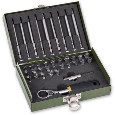 PROXXON Super Safety and Special Bit Set, Screwdriver Grip (1/4), 75-Piece Bit Set with Steel Case, 23107
