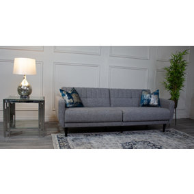 PS Global 3 Seater Pull Out Fabric Grey Sofa Bed
